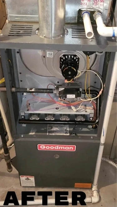 Newly installed high-efficiency furnace after replacement.